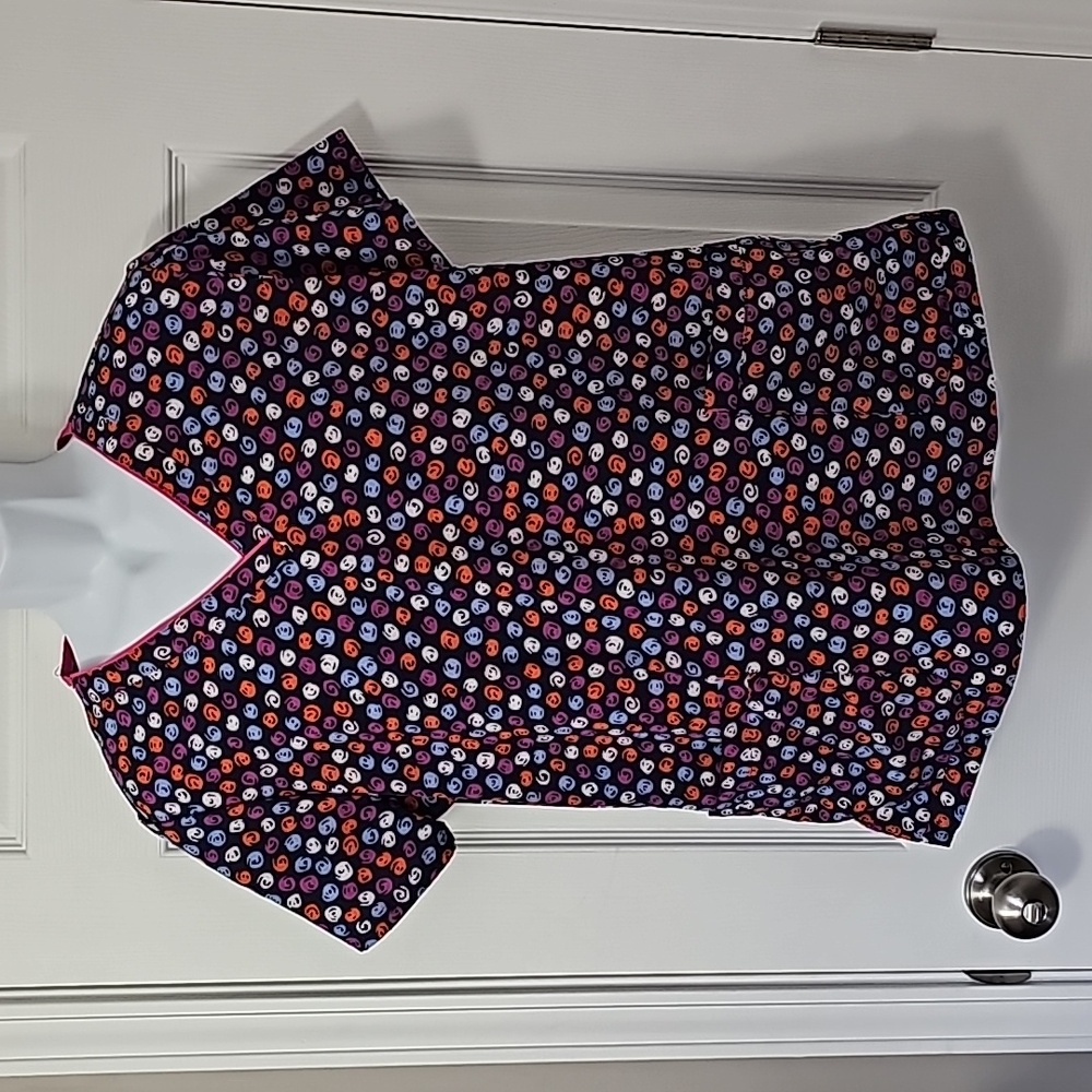 Scrub top ladies large happy scrubs blue pink orange and white